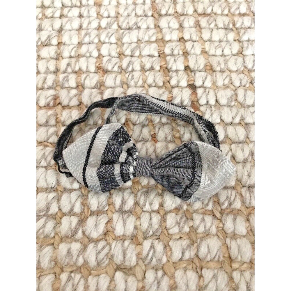 Handmade pre-tied bow tie kids boys grey black formal event wedding ring bearer